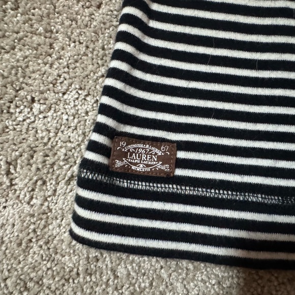Lauren Ralph Lauren Striped Elbow Patch Top Black White Zip Shoulder - Picture 5 of 5